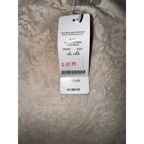 Bebe Lace Mock Neck Thong Bodysuit Large Ivory White Sexy Y2K Rock Victorian Top - Picture 6 of 9